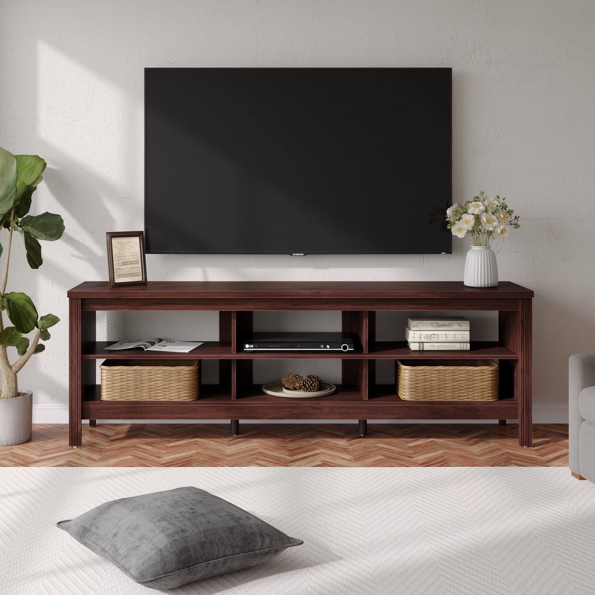 70-inch TV Stand with 6 Open Shelves, MDF Media Console for Living Room, 70L x 15.5W x 23.6H