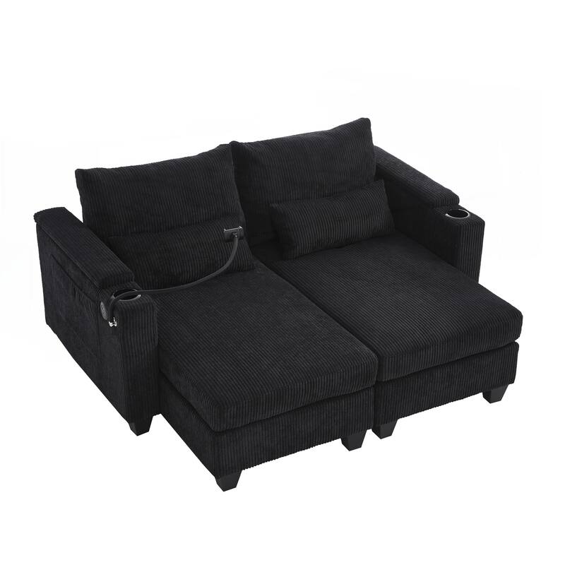 Loveseat Sofa Sofa Bed Corduroy Sleeper Sofa with USB Ports