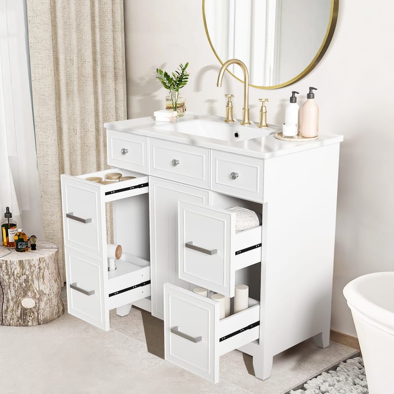 36" Bathroom Vanity with Ceramic Sink,Solid Wood Frame