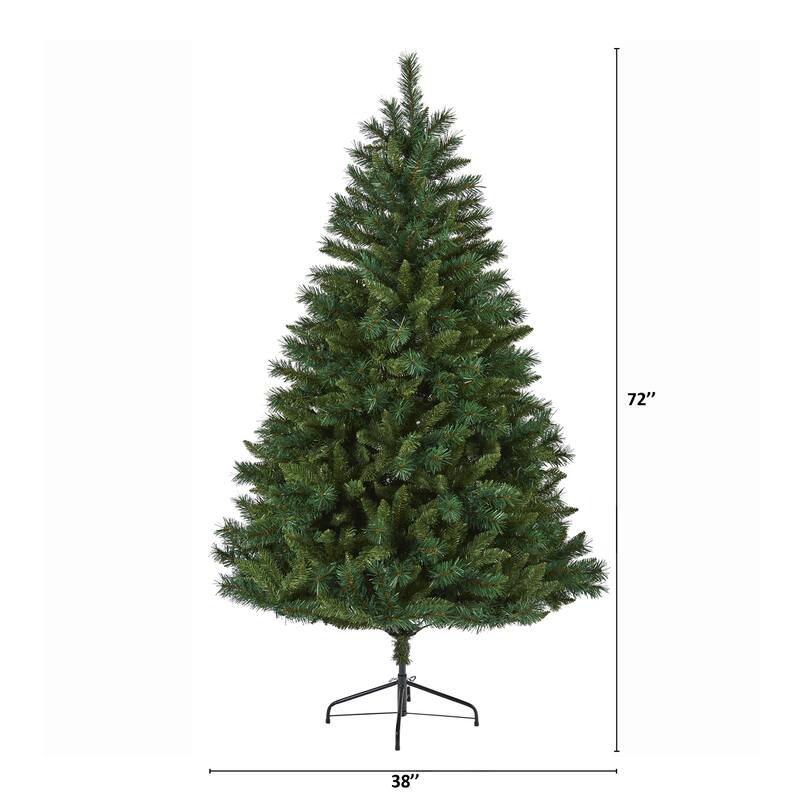 6Ft Artificial Christmas Tree with Lights - Rocky Mountain Pine Holiday Decor - Green - 72