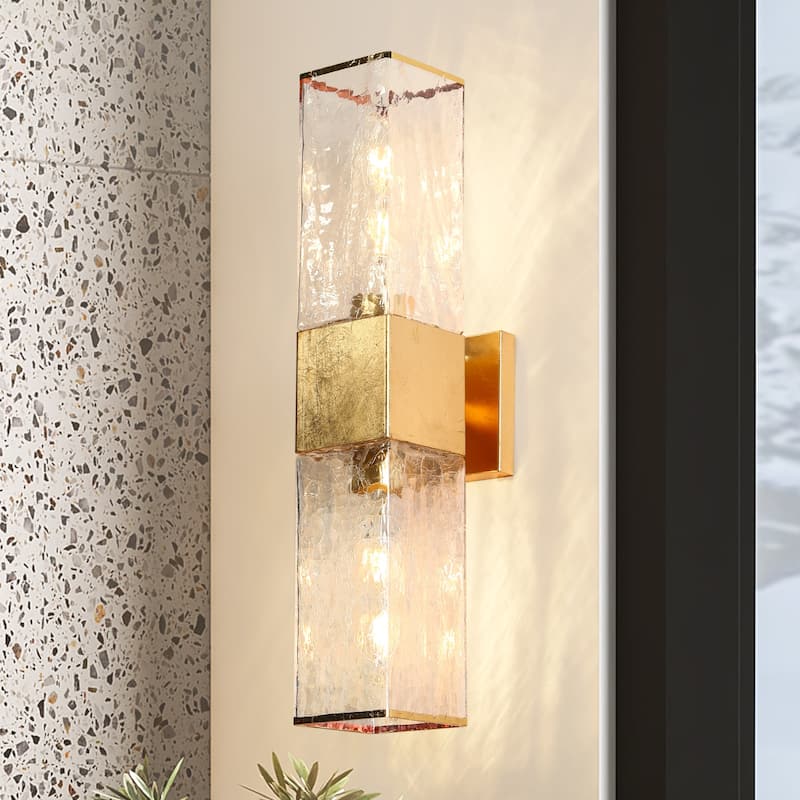 Luxmira Modern Luxury Glam Gold Large Bathroom Sconce with Art Glass for Hallway
