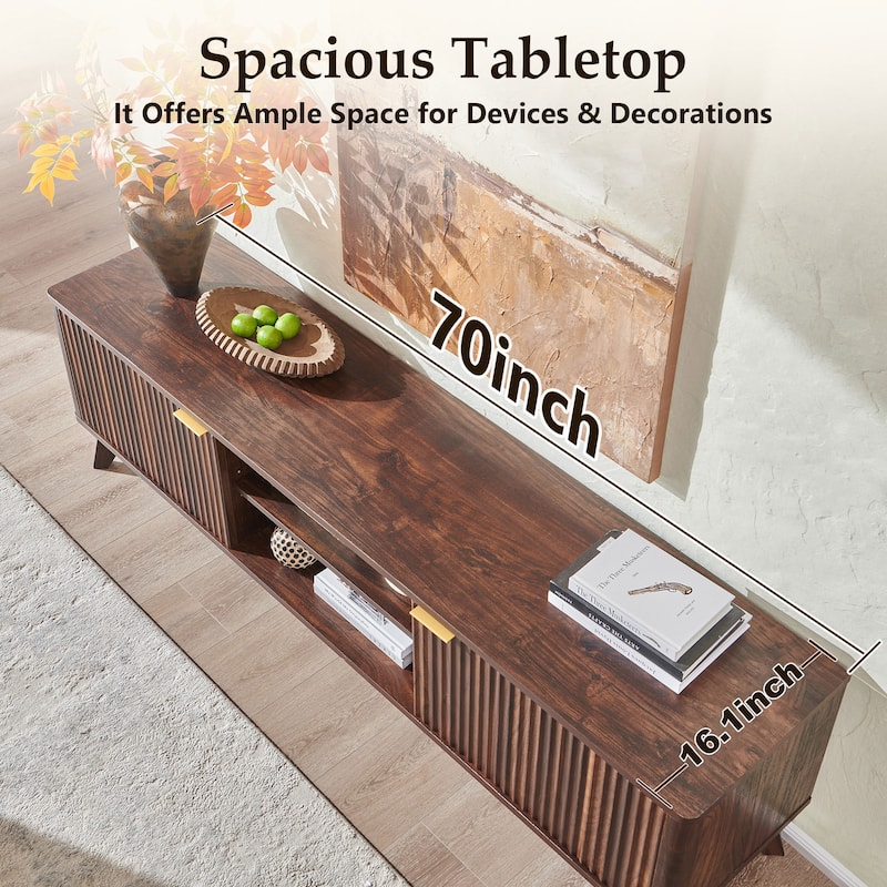 70" Modern Fluted TV Stand for Living Room, Wood Entertainment Center