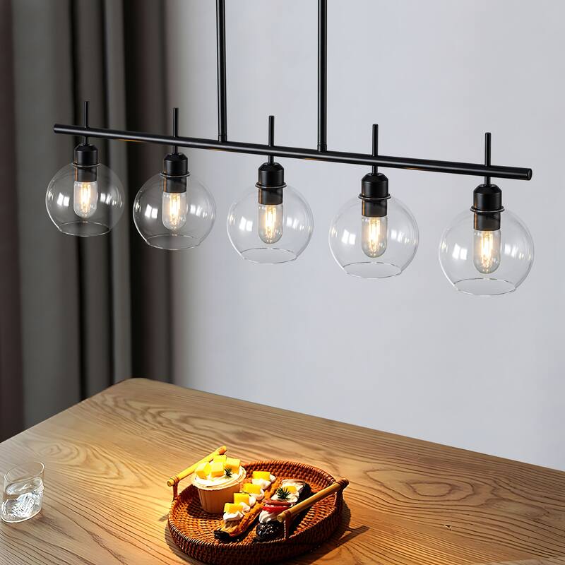 Starsky 5-Light Modern Kitchen Island Linear Pendant Light with Clear Globe Glass Shades