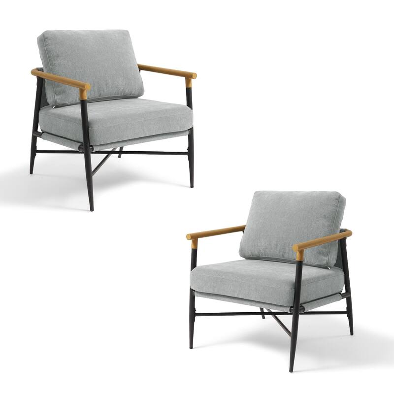 Anis 27'' W Vegan Leather/ Chenille Metal X Base Accent Chair Set of 2