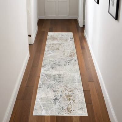 Fafa Power Loomed Abstract Modern Non Skid Stain Resistant Area Rug By HomeRoots - 90' X '27' X '0.39