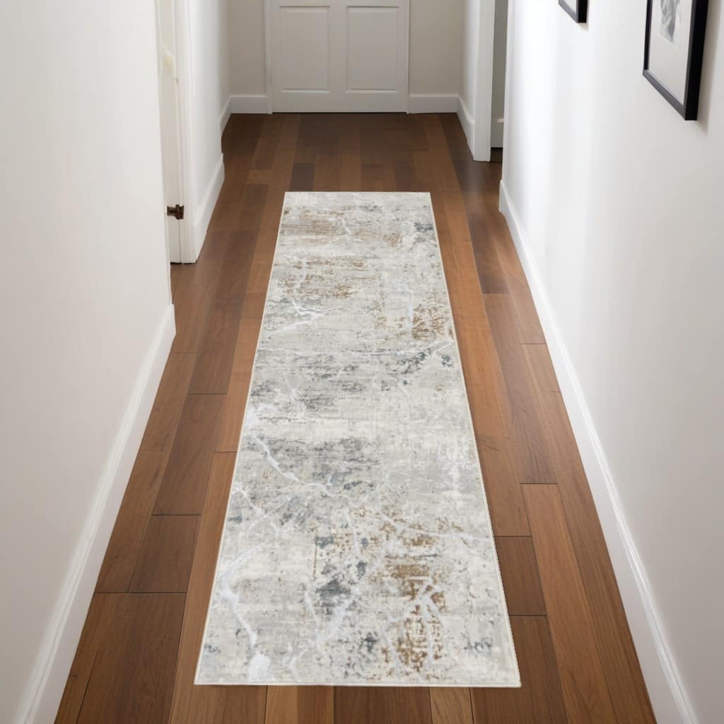 Fafa Power Loomed Abstract Modern Non Skid Stain Resistant Area Rug By HomeRoots - 90' X '27' X '0.39