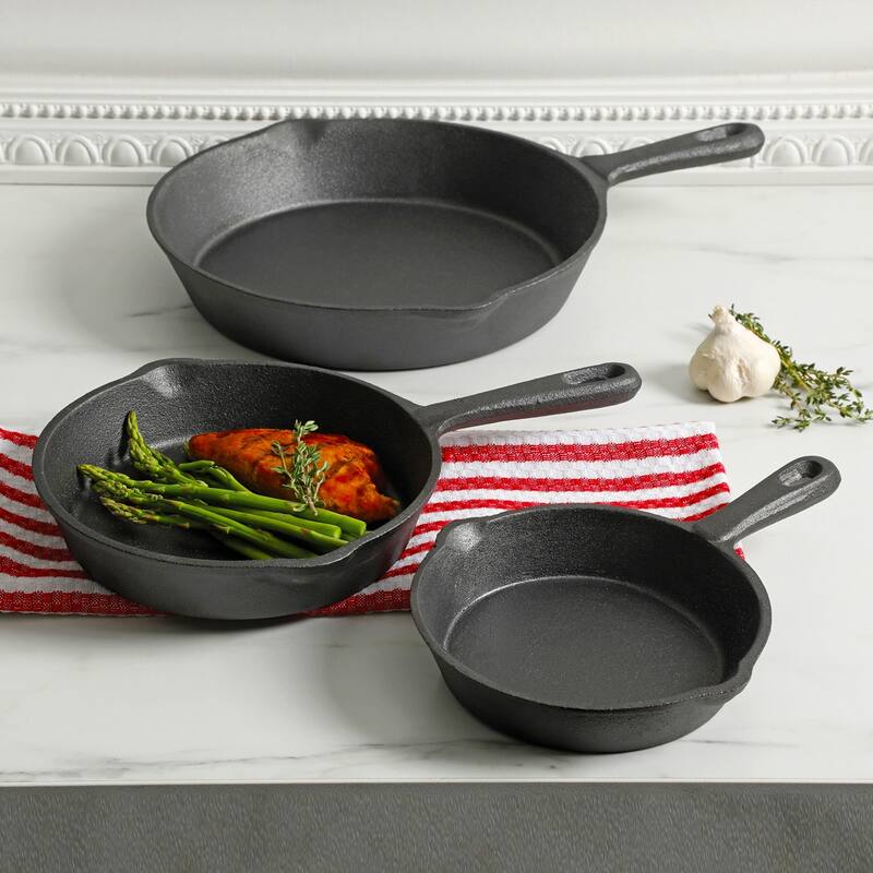 General Store Addlestone 3Pc Skillet Set Black Preseasoned Cast Iron