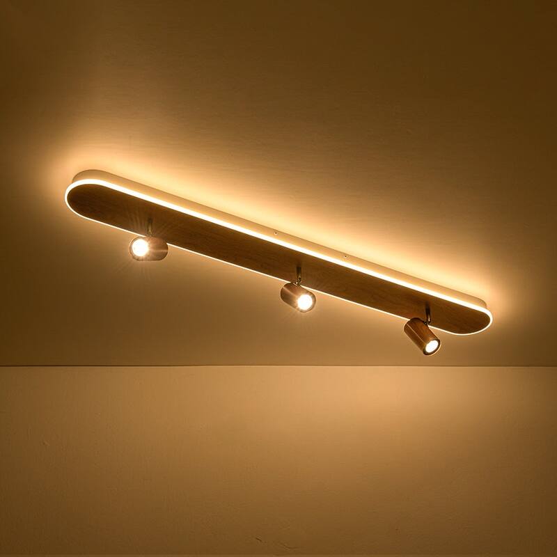 Farmhouse Wood LED Oval Linear Adjustable Spotlight Flush Mount