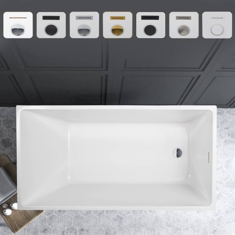 Vanity Art 47" x 29" White Acrylic Flatbottom Freestanding Bathtub - White/Integrated Overflow