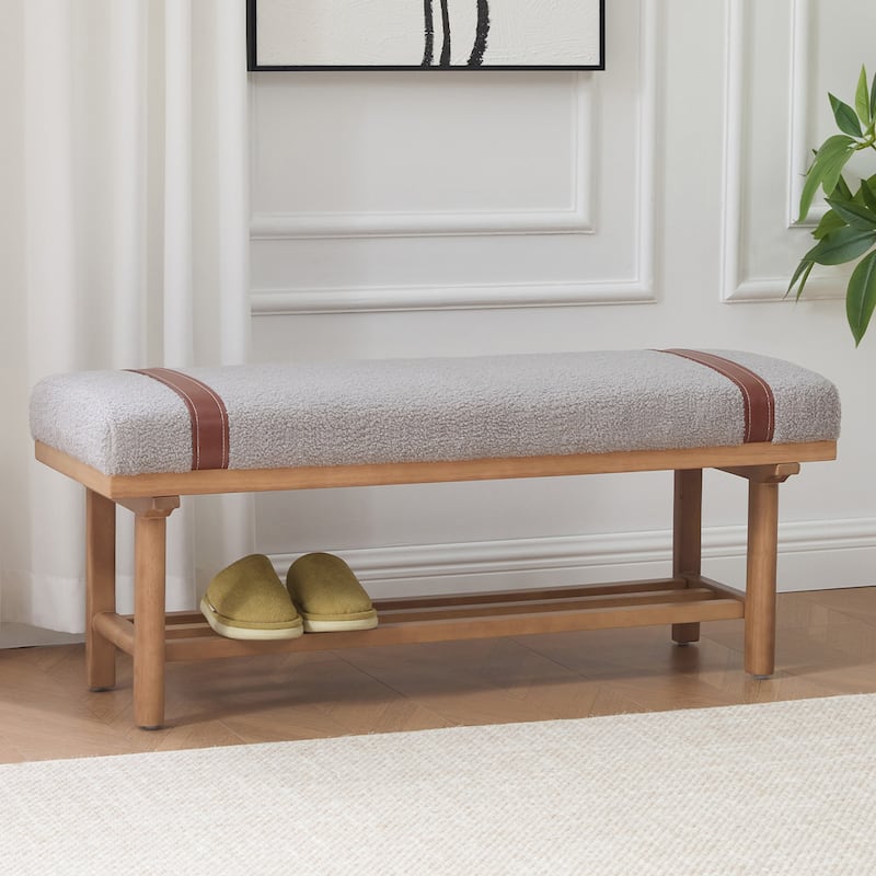 2-Tier Solid Wood Upholstered Entryway Shoe Bench with Storage Shelf - 44.49"W x 16.54"D x 18.11"H