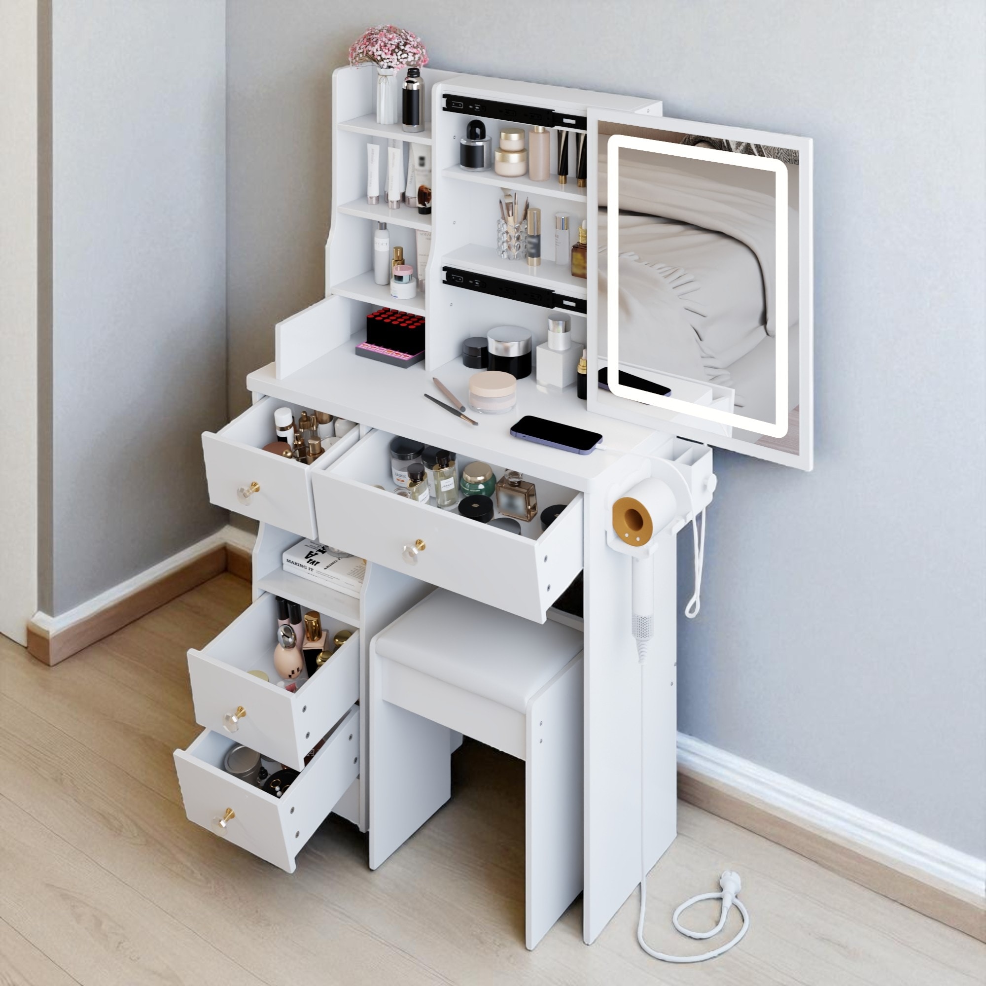 Small-Vanity-Desk-with-LED-