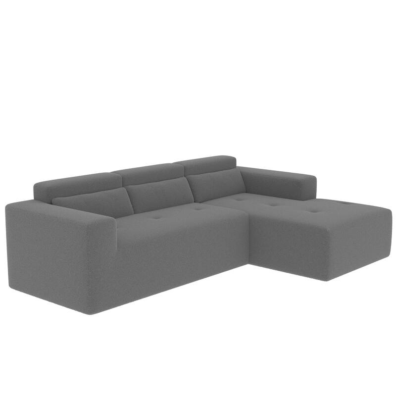 L Shaped Modular Sectional Cloud Sofa with Chaise, Teddy Fabric 3 Seat Corner Sofa, Upholstered Couch with Pillows