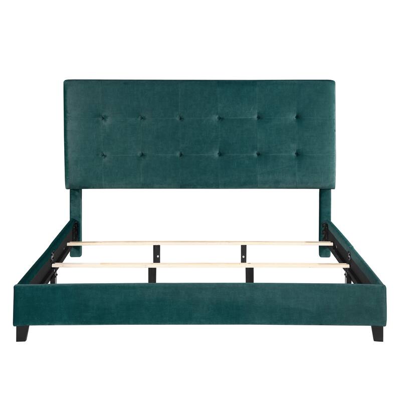 Bridgevine Home Tall Green Velvet Tufted Headboard Upholstered Platform Bed