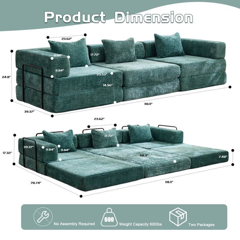 Chenille Fabric Compression Sofa, Boneless Modular Sectional Sofa, Convertible Floor Sofa Bed with Fixed-Shape Frame