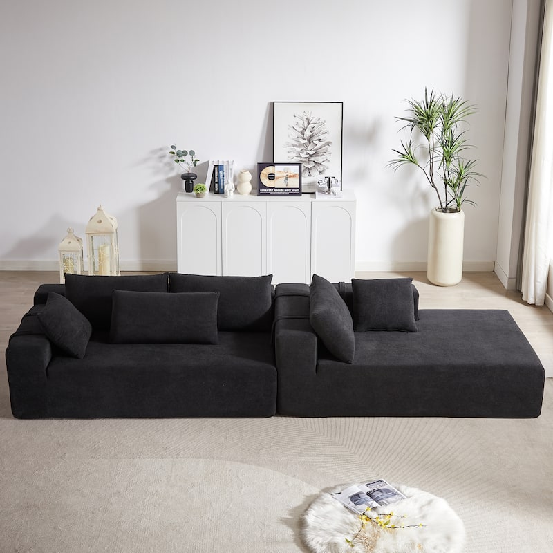 Roomfitters 108" Chenille Modular Sectional Sofa, L-Shaped 3-4 Seater with 6 Pillows, Right Chaise