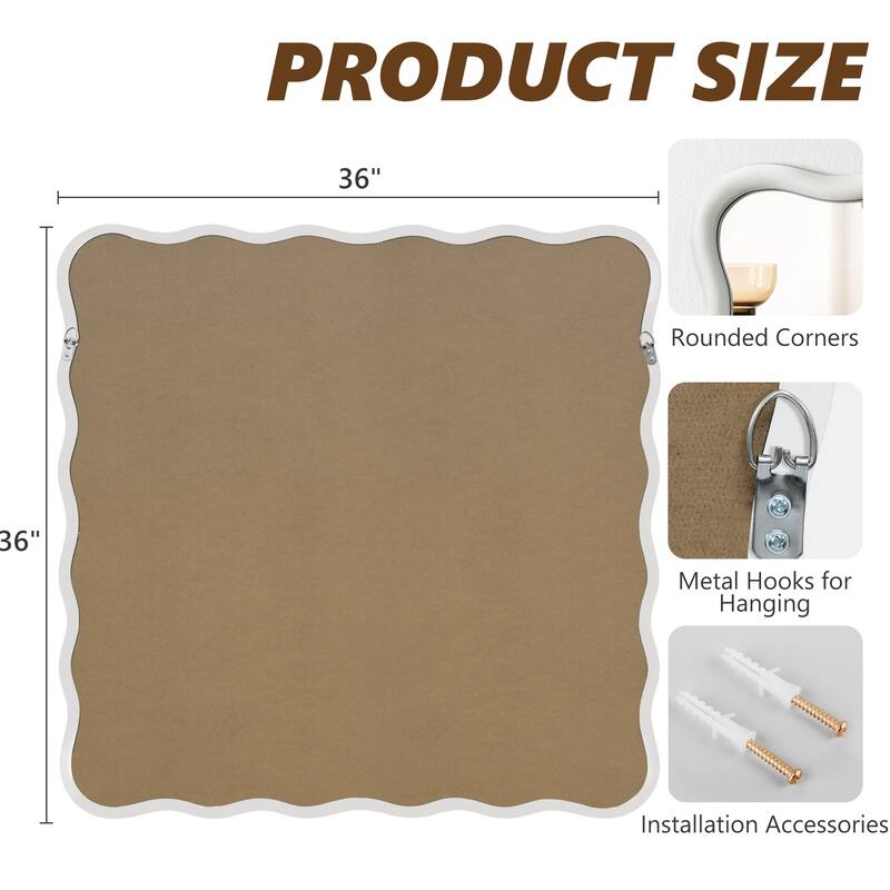 36 in. W x 36 in. H Square Wood Framed Wavy Wall Mirror