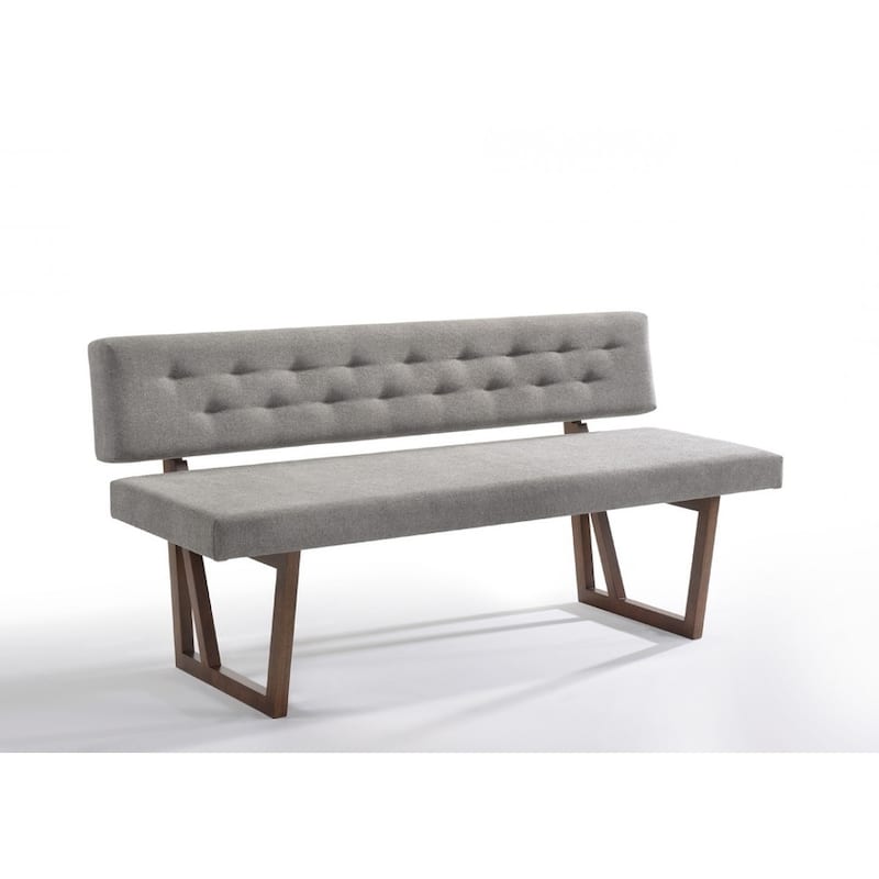 HomeRoots 63" Gray and Brown Upholstered Linen Blend Dining Bench - 63
