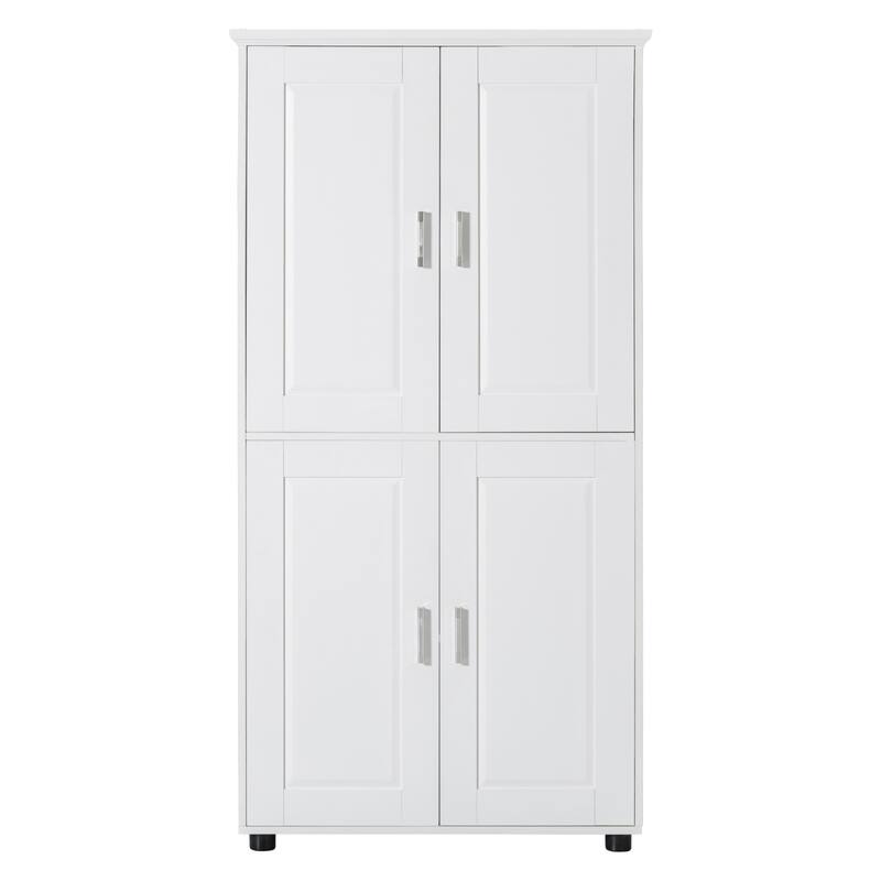 Wide Bathroom Floor Storage Cabinet, Freestanding Bathroom Cabinet with 4 Doors and Adjustable Shelves