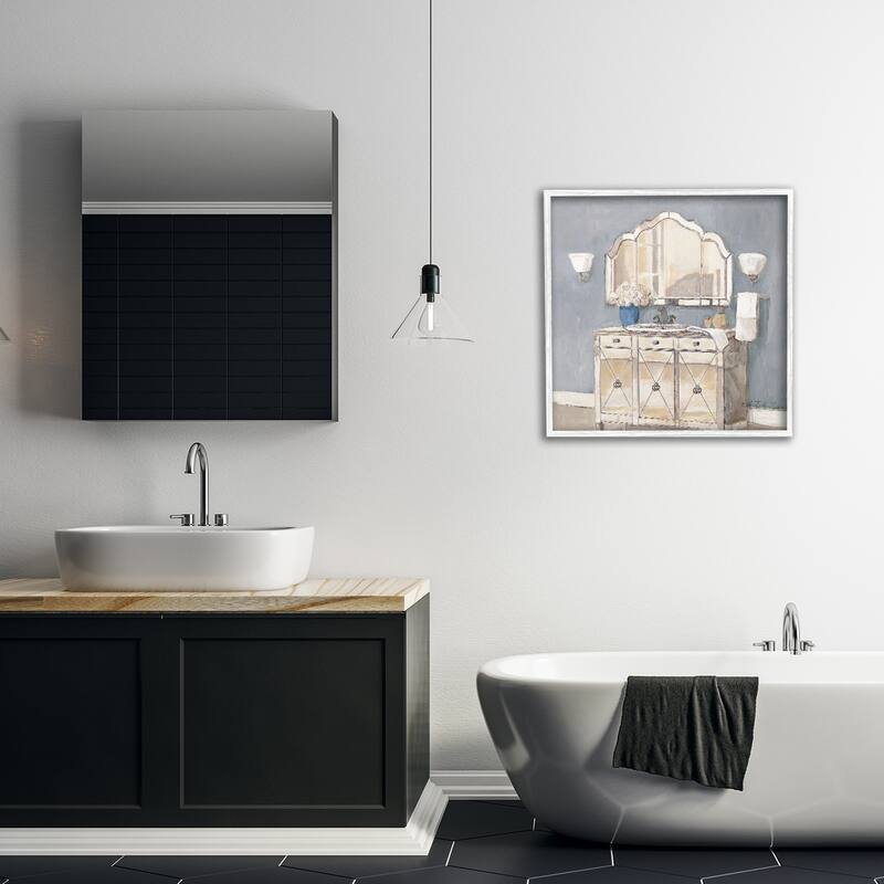 Stupell Traditional Bathroom Sink & Mirror Framed Giclee Art Design By Charlene Olson