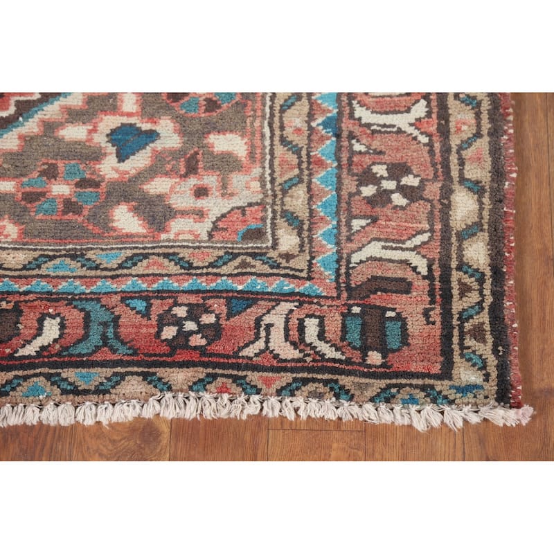 Geometric Hamedan Persian Vintage Runner Rug Hand-Knotted Wool Carpet - 3'7" x 10'3"