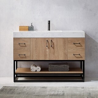 Alistair 48B" Vanity with White Grain Stone Countertop Without Mirror