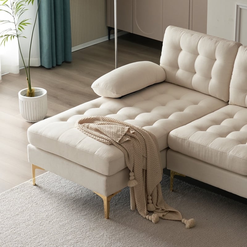 U-shaped Soft-Covered Armrest Backrest Seat Sectional Sofa Beige