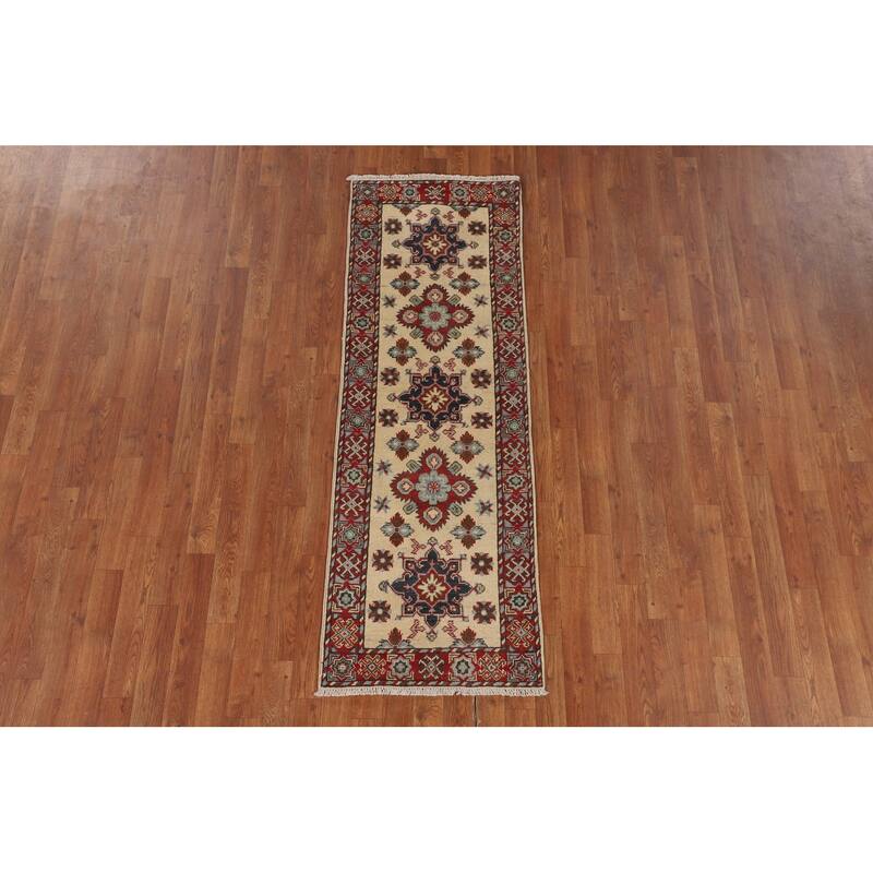 Geometric Kazak Oriental Runner Rug Hand-Knotted Hallway Wool Carpet - 2'0" x 5'10"
