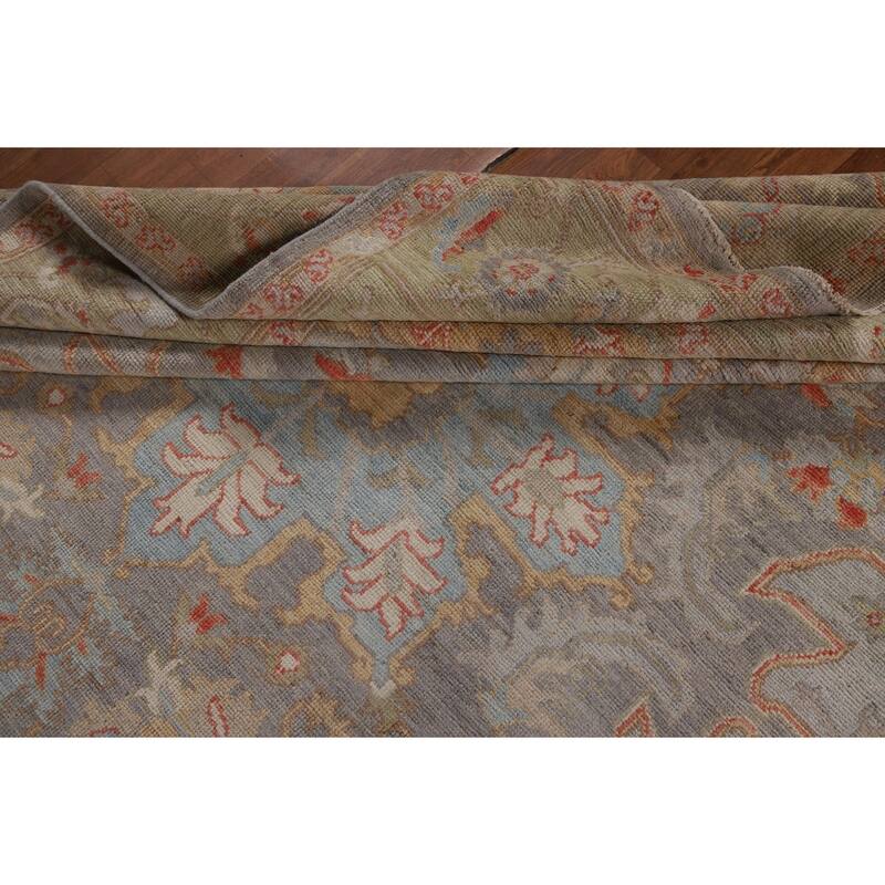 Oushak Turkish Area Rug Vegetable Dye Hand-Knotted Grey Wool Carpet - 8'1"x 9'9"