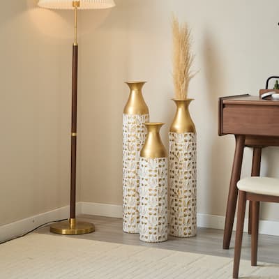 3D Relief Flower Metal Vase Set 24" 29" 32.68" Height