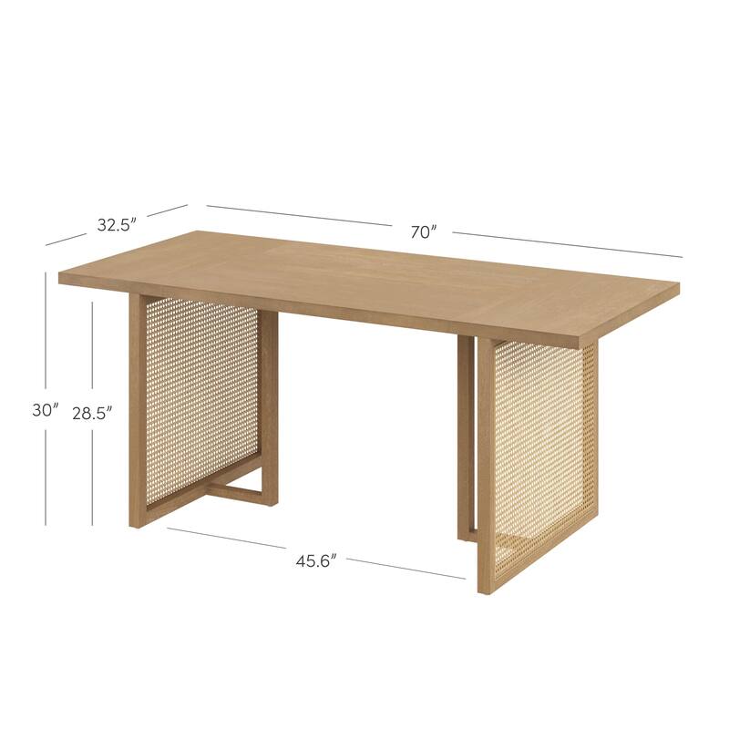 Willow Boho Dining Table for 6 with Solid Wood Legs with Bohemian Rattan Accent - 6-Seater