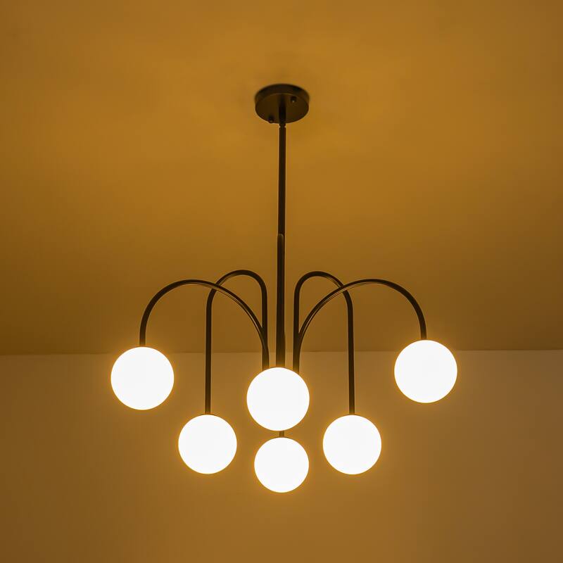 6-Light Modern Linear Sputnik Branch Frosted Glass Globe Chandelier for Dining Room