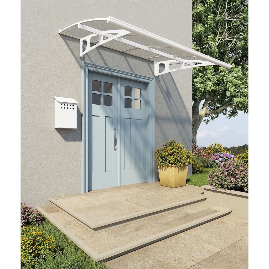 Bordeaux 5 ft. x 7 ft. Door Awning Kit - White Structure & clear Panels