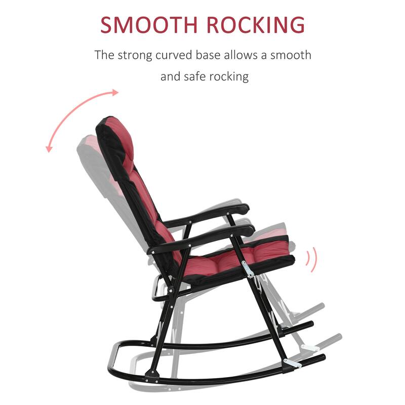 Outsunny 2 Piece Outdoor Patio Furniture Set with 2 Folding Padded Rocking Chairs, Bistro Style for Porch, Camping, Balcony