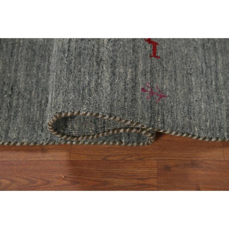 Striped Gabbeh Oriental Runner Rug Hand-Knotted Grey Wool Carpet - 2'3"x 9'7"