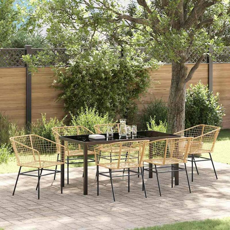 vidaXL Garden Dining Set Poly Rattan - Natural-21.65x19.29x32.68 in.