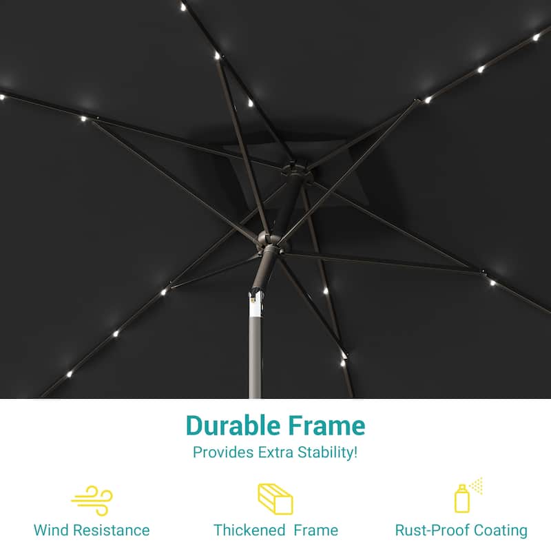 Bonosuki 10 x 6.5ft LED Patio Rectangular Umbrella Outdoor Market Umbrella Aluminium/Steel with Tilt and Crank