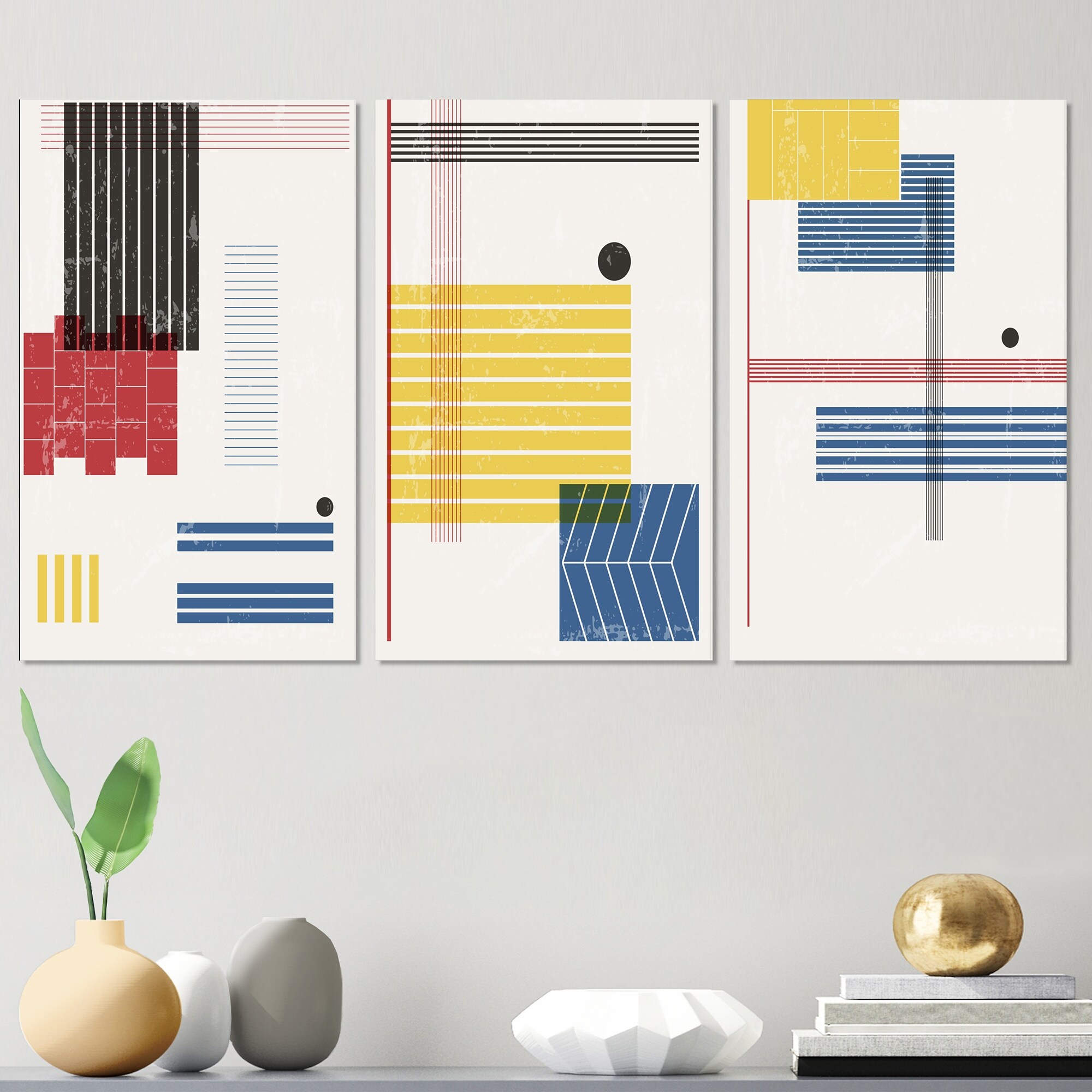 Designart Graphic Vintage Minimal Geometrics III - Modern Abstract Wall Art with Retro Geometric Patterns, Minimalist Design for Contemporary Home Decor-image