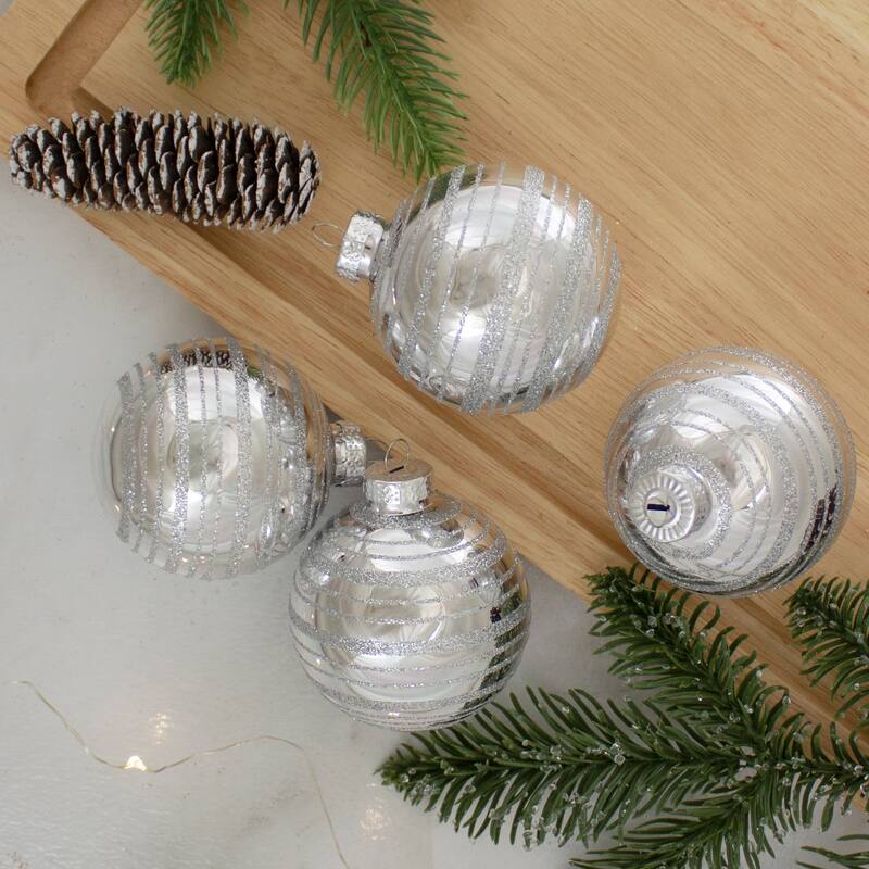 Set of 4 Silver Christmas Ball Ornaments 2.5" (67mm)