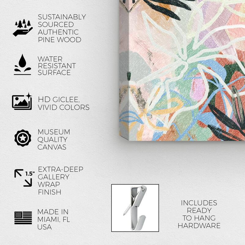 Wynwood Studio Canvas Floral and Botanical Palm Leaf Abstract Pink and Light Pink Modern & Contemporary Wall Art Canvas Print