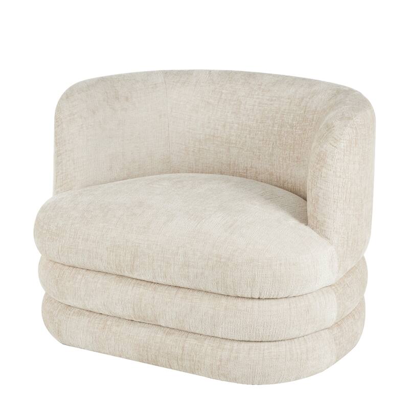 Beige Polyester Arched Swivel Living Room Accent Chair