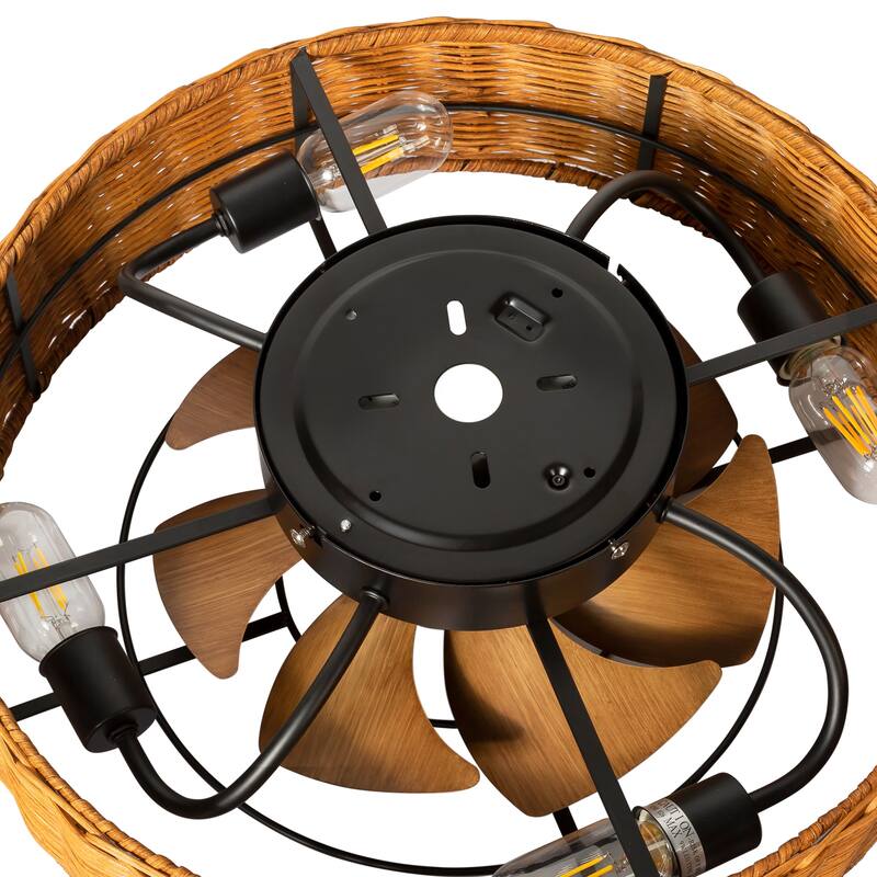 19-in Black Enclosed/Low Profile Indoor Flush Mount Cage Ceiling Fan with Light Remote (7-Blade)