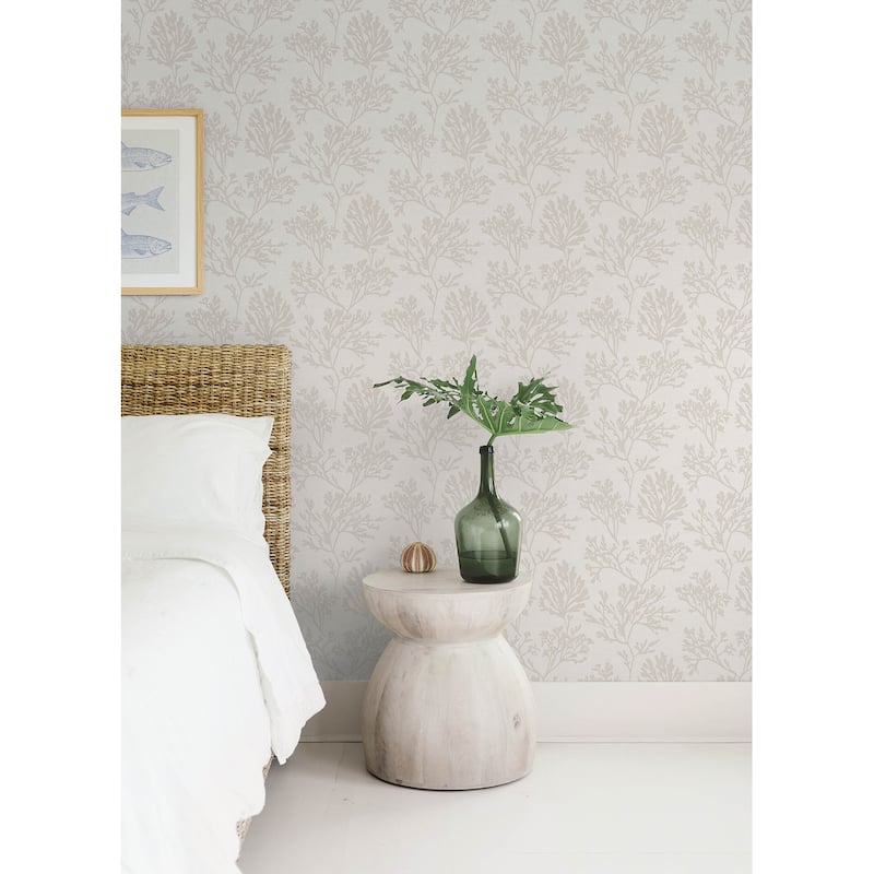 A-Street Prints Tortuga Dove Coral Weave Wallpaper
