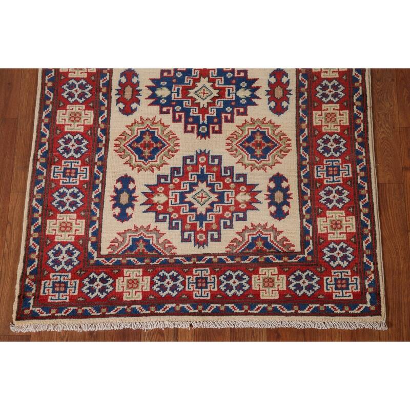 Geometric Kazak Accent Rug Handmade Oriental Wool Carpet - 2'9" x 4'1"