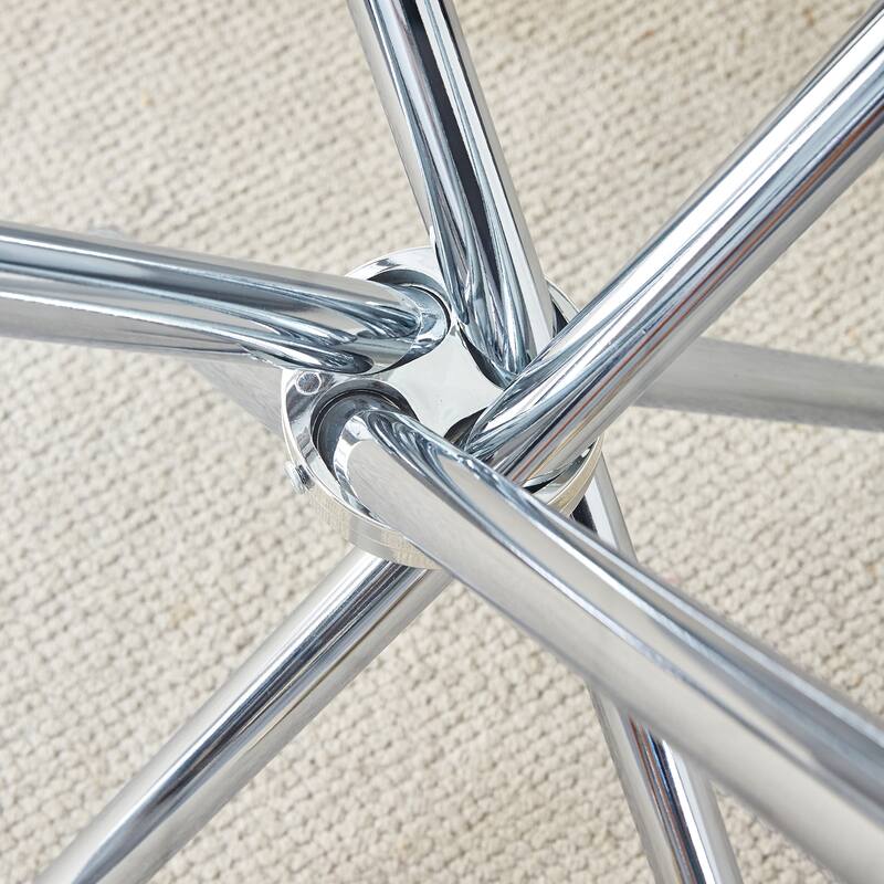 Roomfitters Clear Glass Dining Table for 4-6 with Ring-Shaped Silver Metal Legs for Kitchen or Work Space