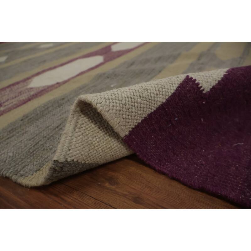 Hand Woven Oriental 100% Wool Carpet Southwestern Tribal Greys & Charcoal Kilim Area Rug - 12' 5'' X 9' 4''