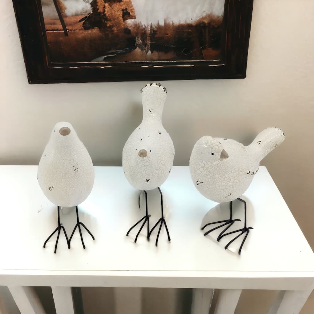 HomeRoots Set of Three Black and White Fabric Bird Statue Tabletop Sculpture - 3.2' X '9.5' X '5.5