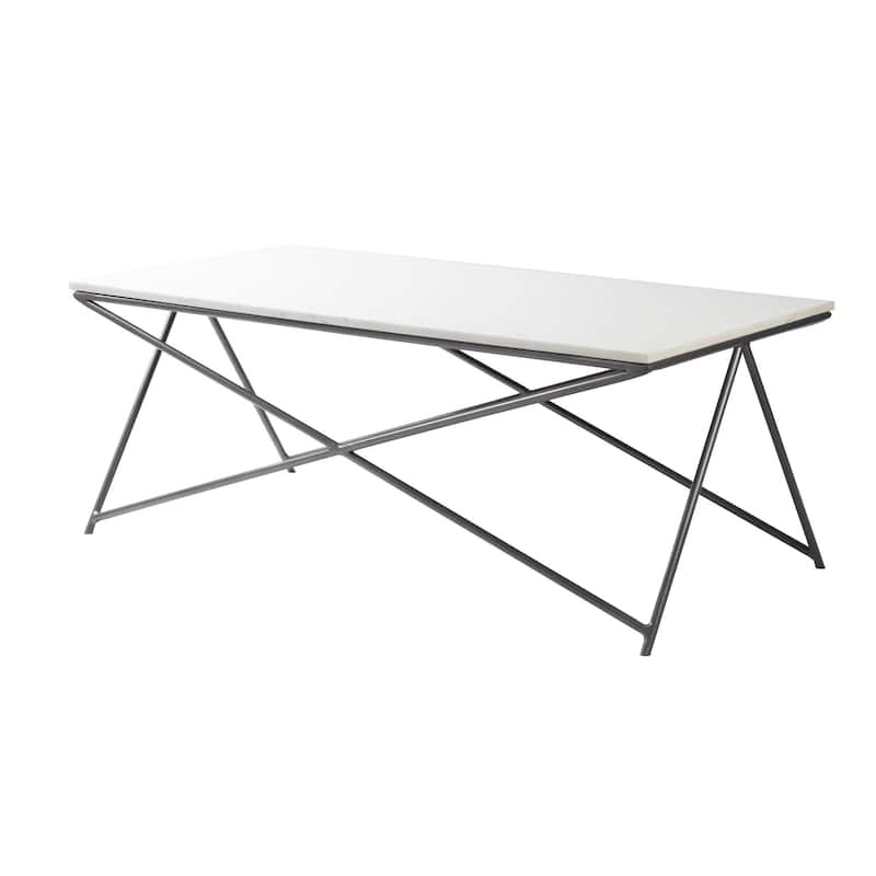 Felicity Marble and Natural Metal Modern Hand Crafted Center Table - 47" x 23.5" x 18" - Grey - Marble