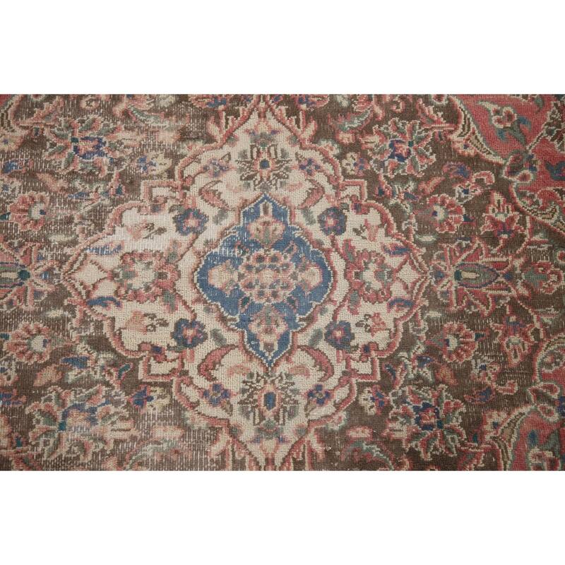 Distressed Mashad Persian Vintage Area Rug Hand-knotted Wool Carpet - 9'9" x 12'7"