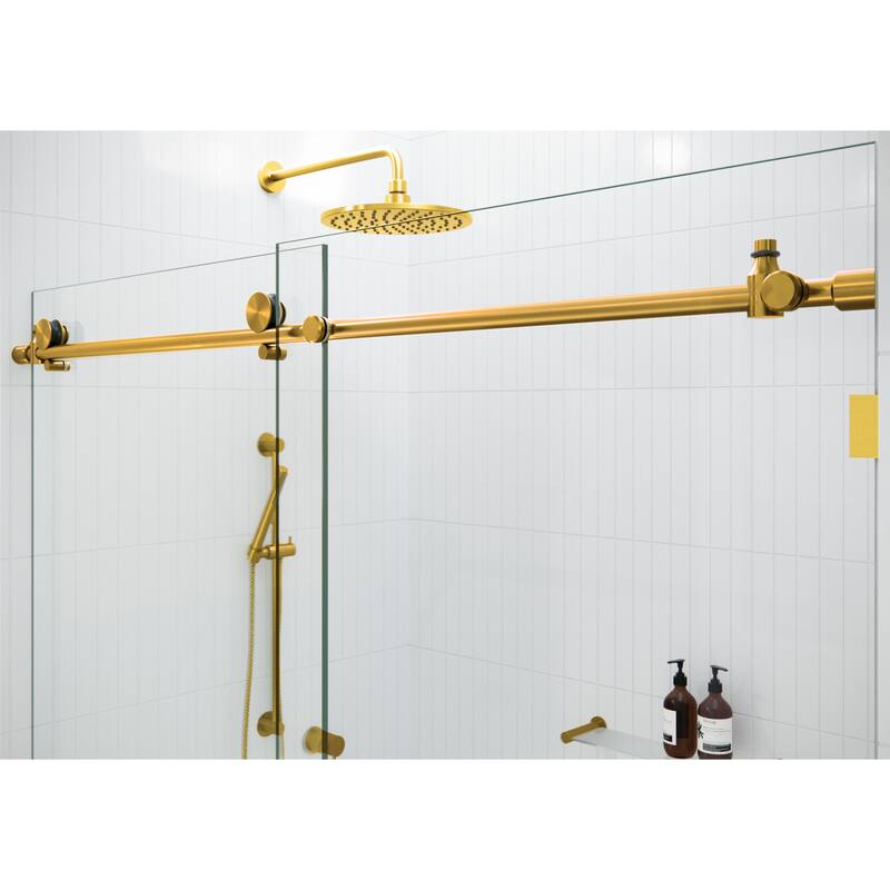 Equinox 60 in. x 60 in. Fully Frameless Glass Bath Slider with Bronze Tint