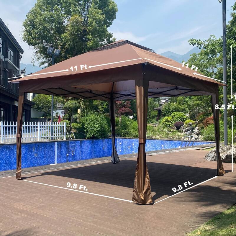 Outdoor 11x 11Ft Pop Up Gazebo Canopy With Removable Zipper Netting, 2-Tier Soft Top Event Tent For Patio with 4 Sandbags